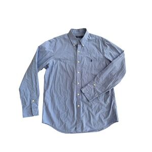 Ralph Lauren Mens Blue White Windowpane Check Button Down Shirt Long Sleeve LG